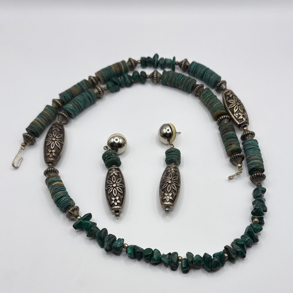 Vintage Malachite and Silver Jewelry Set